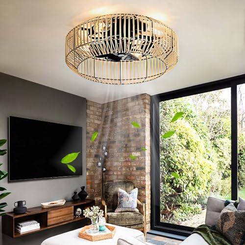 Ceiling Fans with Lights and Remote E27 Retro Fan Light Ceiling Smart Light with Fan 6 Speed Reversible Bedroom Fan Lights Silent Cage Timer 46cm Dc Motor 8 Fan Blades