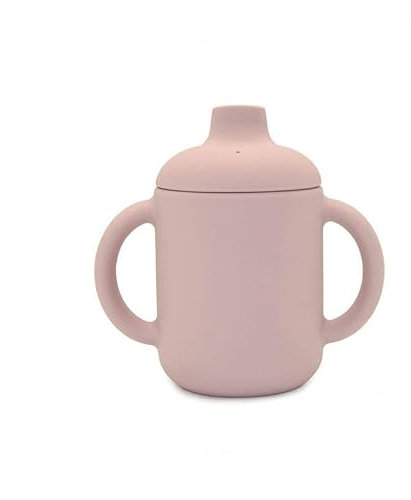 Silicone Sippy Cup | 120ml | 100% Non-Toxic Food Grade Silicone | BPA and PVC Free | Double Handle | Leak Proof Lid | Baby Weaning Cup for Hot and Cold Drinks (Pale Mauve)