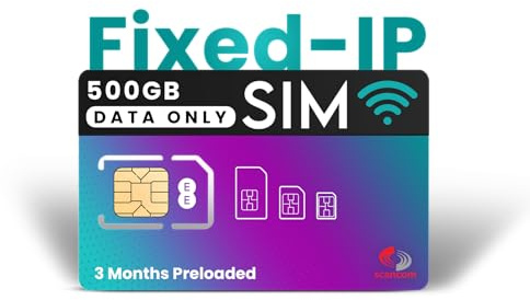 EE 500GB 5G Fixed-IP Data Sim - Perfect for industrial sensors, surveillance cameras, POS systems, remote access devices, and IoT devices - Preloaded 4G & 5G Monthly Data (3 Months)