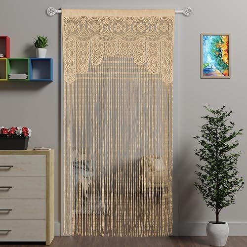 Atsweetlife Rideau à ficelles en dentelle macramé pour porte, fenêtre, mur, placard, chambre à coucher, cuisine, séparateur de pièce de style hippie (champange, 99 x 200 cm)
