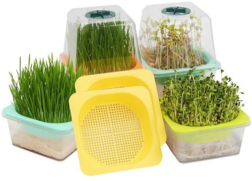 LUVCOSY Keimschalen für Sprossen, Sprossenanzuchtset mit Feuchtigkeitsdome, 3mm große Maschenlöcher, BPA-frei, Sprossenkit für große Samen wie Sonnenblume, grüne Erbse - 6er Pack | Klar