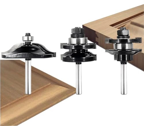 3PCS Cabinet Door Router Bit Set 1/4 Shank, Raised Panel Router Bits, Ogee Rail and Stile Router Bit Set, Professional Cabinet Router Bits for Making Cabinet Door Frames & Window, by SICWOOD