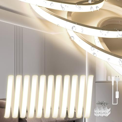 SUCIKORIO Neon Ruban LED Exterieur 5m, Silicone Néon Bandeau Led 220V Exterieur Etanche Ignifuger IP65 Bande LED DIY Flexible Blanc Naturel 4000K Découpable Rubans à Led 120LED/m Avec Alimentation