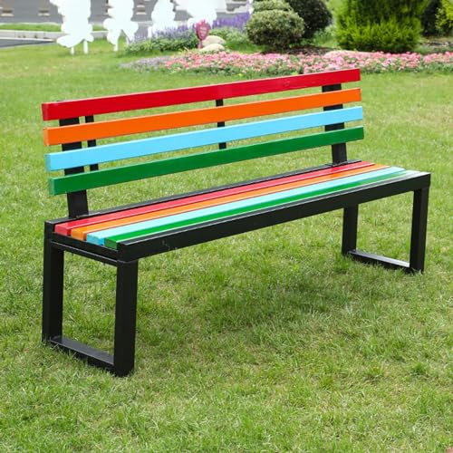 HOLGVE Metallbank Gartenbank, Wetterfest Parkbank Außen Terrassenbank, Balkonbank,Rahmen aus Verzinktem Stahl, für Terrasse,Garten,Veranda,Sitzbank(Size:150cm/59in D)