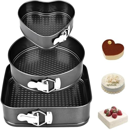 ALFFREUDE 3 Pezzi Tortiera Rimovibile Stampo per Cerniera Acciaio al Carbonio Spesso Fondo Rimovibile Antiaderente Stampo Torta 20/22/24 CM per Torte Quiche Ecc