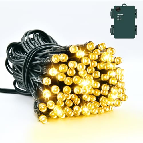 Dalugo Battery Powered Fairy Lights, 3M 30 LED Warm White Christmas Tree Lights with Timer, IP65 Waterproof String Lights Battery Operated for Indoor Outdoor Xmas Decorations(Green Wire)