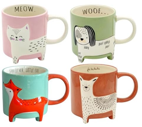 Winkee - Cute Animal Kaffeetassen I Die süße Kaffee-Tasse & Tee-Becher in groß I XXL Tasse ca. 450 ml I Cute Coffee Mug I 4er Misch Set