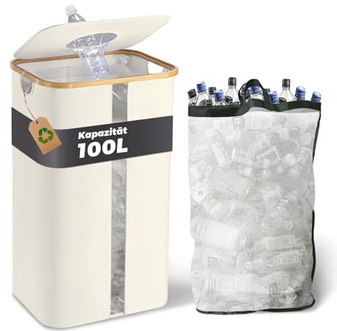 MidingChai 100L Pfandflaschen Sammelbehälter Visualisierung,Pfandflaschen Behälter mit Deckel,Leergut Sammelbehälter,Pfandsammelbehälter,Flaschensammler Leergut, Weiß