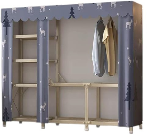 Tragbarer Kleiderschrank aus Segeltuch mit Kleiderstange und Stoffbezug, faltbare Regale, Schrank für Schlafzimmer, grauer Wolf, 163 x 45 x 170 cm