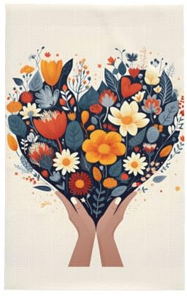 Super saugfähige Küchentücher, 66 x 40,6 cm, Blumenstrauß, herzförmige Blumen, Waffelgewebe, Geschirrtuch zum Reinigen und Trocknen
