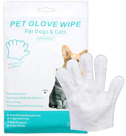 Kasoud Pet Cleaning Gloves, Dog Cleaning Gloves, Waterless Wash Pet Glove Wipe for Daily Care and Traveling, No Rinse, Gentle, Thickened (6)