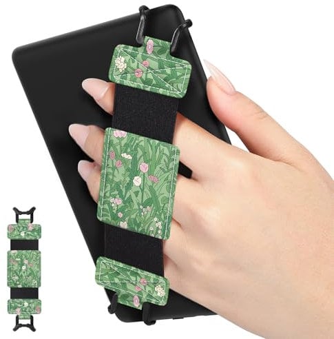 MoKo Dragonne Souple pour 6-8 Kindle eReaders Fire Tablet -Kobo/Voyaga/Sony Kindle E-Book Tablet, Sangle de Sécurité Tablette Polyvalente à Haute Élasticité Légère Support Antidérapante, Fleur Verte