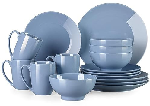MYUYEE Vajilla de Porcelana de cerámica de 16/32/48 Piezas Juego de vajilla con Plato de Cena Plato de Postre Tazón Juego de Taza，D-32