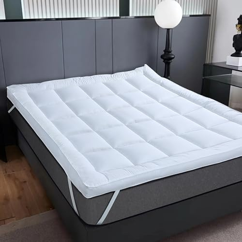 Olivia Rocco Microfibre Mattress Topper 4 Inch/10cm Heavy Fill Extra Deep Super Soft Strong Elastic Band Anti-Allergy Bed Topper for Extra Comfort, Double