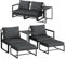 STEELSØN Gartenmöbel Set 5-TLG Asteri, Gartenlounge für 2-4 Personen, Balkonmöbel Set wetterfest inkl. 2 Sessel, 2 Hocker und 1 Tisch, Terrassenmöbel aus Metall mit Kissen Schwarz