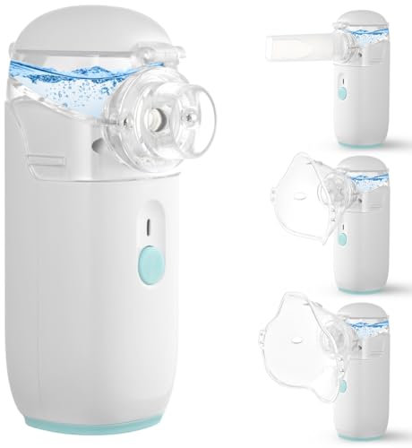 vsshe Inhalationsgerät Tragbar Vernebler Set, Geräuscharmes Inhalator mit 2 Masken,1 Mundstück, USB Wiederaufladbar, Leise Inhaliergeräte für Zuhause, Inhaliergerät für Kinder und Erwachsene