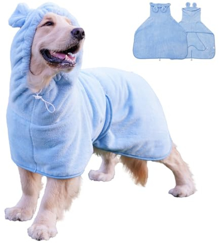 BT Bear Accappatoio per cani, super assorbente, ad asciugatura rapida, in microfibra, con cappuccio, per cuccioli, cani di taglia piccola, media e grande (blu, XL)