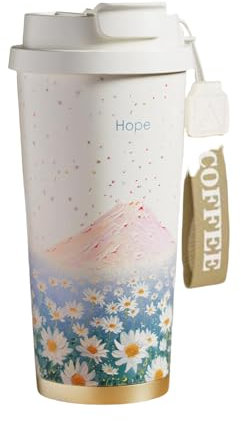 316 acero inoxidable cerámica interior forro vaso de vacío, portátil con correa de transporte, popup paja, botella de agua deportiva al aire libre/17.6 oz (Hope,520ml)