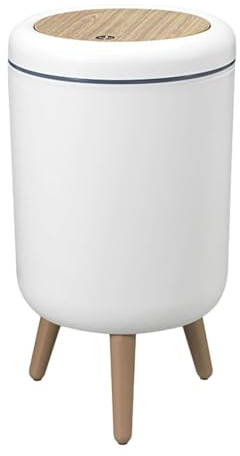 Gralara Mülleimer Abfalleimer mit Druckdeckel Runder Müllbehälter Nordisches Design Standfuß Pp für Schlafzimmer Wohnzimmer Küche Badezimmer Büro, Boden Holzmaserung
