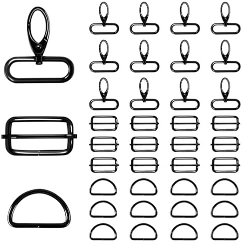 JSUOEO 36 Stück Taschenzubehör zum Nähen, Metall Karabinerhaken mit Drehgelenk, D Ringe 40mm und Leiterschnallen Taschenherstellung Zubehör für DIY Taschen Hundegeschirr Schlüsselanhänger