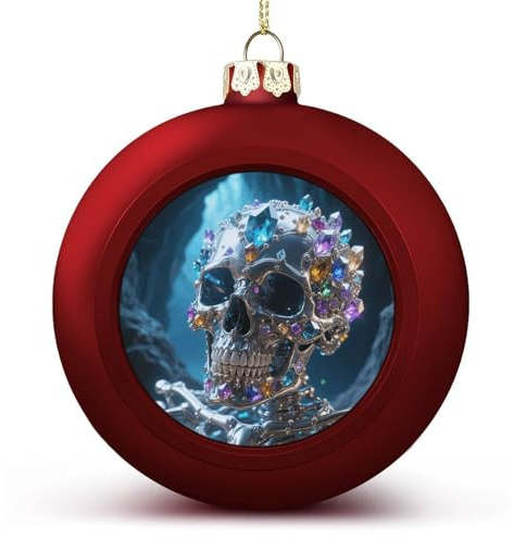 Magische Totenkopf-Weihnachtskugeln aus Kristallmetall – Rote 7,6 cm große Christbaumkugeln für Festliche Hochzeitsfeiern, Hängedekorationen für den Kamin