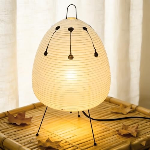 Reispapier Lampenschirm, Papier Tischlampe Weiß Nachttischlampe Stehlampe Tischleuchte Lampenschirm mit E27 Fassung, Schalten & Glühbirne, Stimmung Hängelampe Ersatzlampenschirme 1.5m kabel, H 47cm