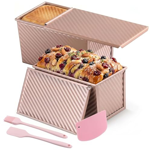 lafo Toastbrot Backform Set mit Deckel, 2-teilige Brotbackform mit Deckel und Zubehör, Rechteckige Kastenform für Toastbrot und Brot, Backform für Brot, Roségold, inkl. Schaber