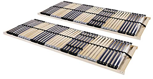 Runheo Lattenrost 2er Set, 90x200 cm, 42 Birkenholz-Latten, 7 Zonen, verstellbare Festigkeit, Buchenholzrahmen, für Bett, Schlafzimmer, Möbel