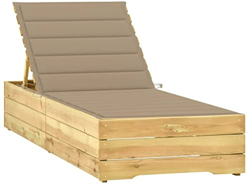 Owoxanthellate Sonnenliege 198x68 Kiefer imprägniert Beige Rückenlehne 5-stufig verstellbar Wetterschutz Holz Liegestuhl Garten Balkon Terrasse für 2 Personen Lounge Gartenliege