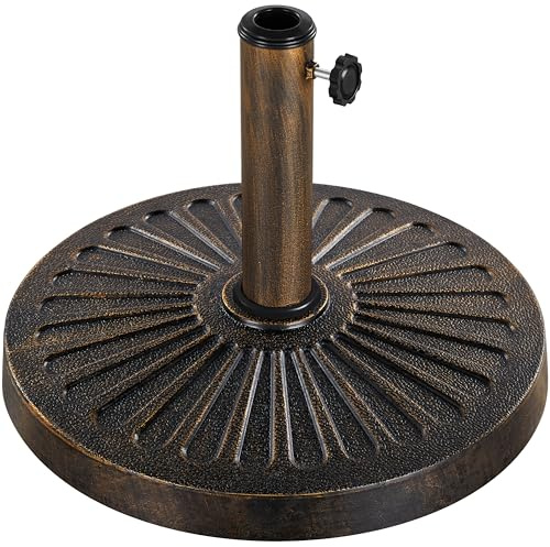 Yaheetech Base per Ombrellone da Giardino in Resina e Metallo Supporto 12 kg per Pali da Ø38mm o Ø48mm con Manopola per Esterno Veranda Terrazza Piscina Spiaggia Patio, Bronzo