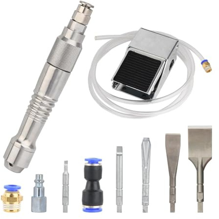 Yzzthumss Micro Air Flux Chipper, Pneumatischer Luftmeißel zum Entfernen Von Gips, Schweißschlacke, und Holzschnitzerei, Pneumatischer Schaber, Gasschaufel, 5 Meißel mit Fußschalter, Gravierwer