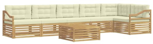 vidaXL Outdoor-Sofagarnitur mit Kissen 7 pcs Weiß und Creme Polyester, Lounge-Sofa für die Terrasse, modernes, wetterfestes Gartenmöbel-Set für Bequeme Sitzgelegenheiten