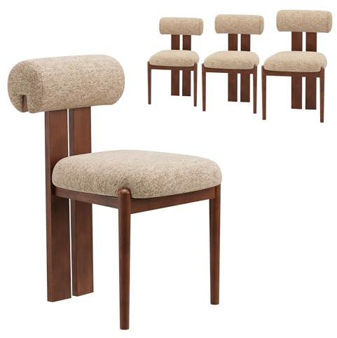 MALOL Esszimmerstühle 4er Set, Mid-Century Modern Polsterstühle aus Stoff mit Stabiler Rückenlehne & dunkelbraunen Holzbeinen, Kamel – Geeignet für Esszimmer, Küche und Gastronomie, Kamel
