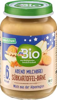Süßkartoffelbrei – Birne aus dem 6. Monat, 190 g – Marke DM Deutschland – kompatibel mit DMBIO – Abendbrei Süßkartoffel – Birne ab dem 6. Monat, 190 g