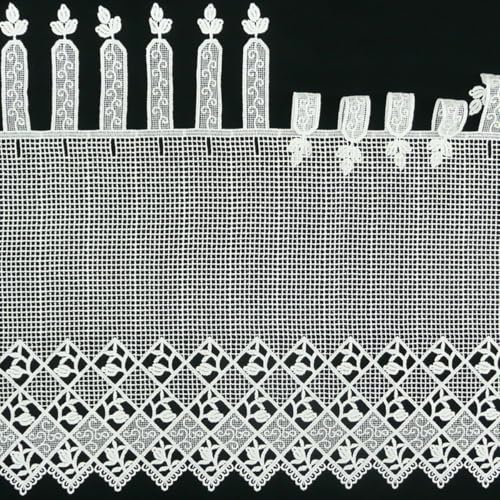 Häkelgardine Scheibengardine Stickerei creme Rose Meterware 45cm