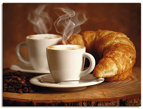 ARTLAND Wanddeko Leinwand Bilder Wandbild 60x45 cm Kaffee Coffee Cafe Cappuccino Espresso Croissant Getränke T5XO