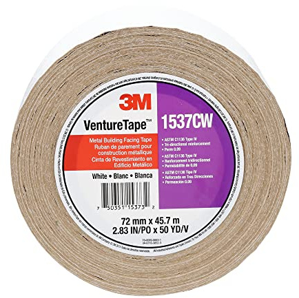 3M Metal Building Facing Tape 1537CW, White, 72 mm x 45.7 m, 16 rolls per case