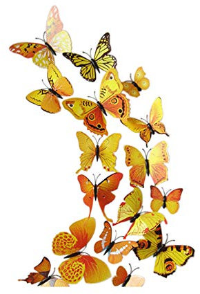 3D Schmetterlinge Blumen 12er Set Dekoration Wandtattoo (Alive (gelb))