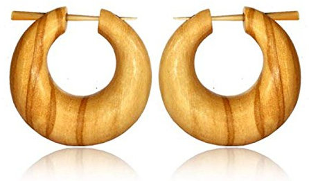 Chic-Net - Orecchini a cerchio in legno d'ulivo con punzone in corno maculato, realizzati a mano