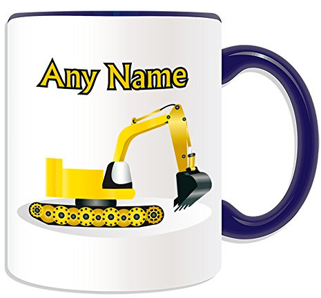 Tazza con escavatore cingolato (tema di trasporto, opzioni di colore) – qualsiasi nome/messaggio sul vostro unico – Driver Digger veicoli pesanti, costruzione di veicoli stradali operaio JCB CAT pala meccanica HGV