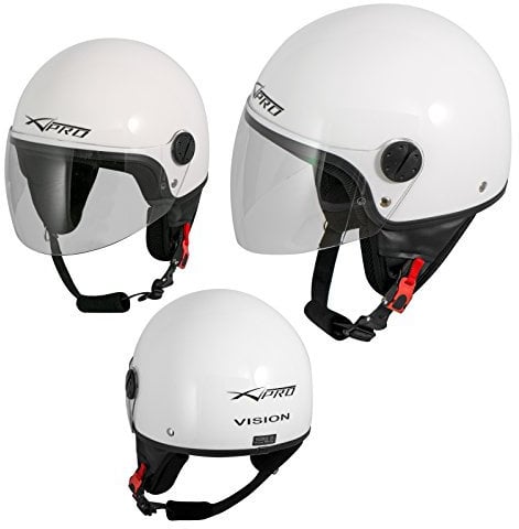 A-Pro Motorradhelm Motorrad Roller Jet Helm Demi Mit Viser Weiß XS