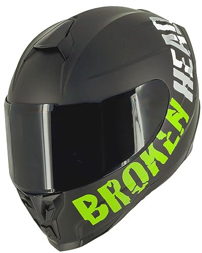 Broken Head BeProud Sport Grün Motorradhelm Mit 2 Visieren (Klares + Schwarzem Visier) - Integralhelm Matt-Schwarz - Größe XL (61-62 cm)