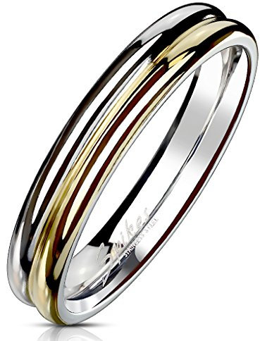 Autiga Ring Edelstahl Damen Herren Zweifarbig Bandring Bicolor Partnerring Ehering Silber-Gold-Rosegold 49 - Ø 15,70 mm