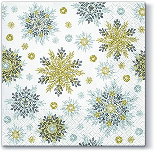 20 Servietten Filigrane Schneeflocken gold/silber/Schneekristalle/Winter/Weihnachten 33x33cm