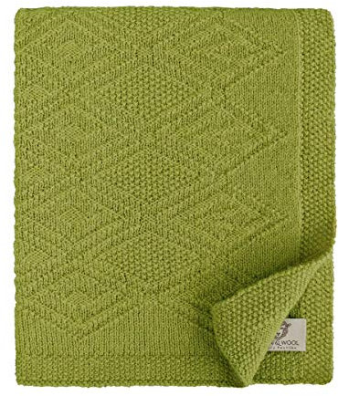 Linen & Cotton Krabbeldecke Wolldecke Gestrickt Lilou für Jungen Mädchen - 100% Reine Neuseeland Wolle, Grün (120 x 150cm) Babydecke Kinderwagen Babybett/Kuscheldecke Baby Groß Strick/Kinderdecke
