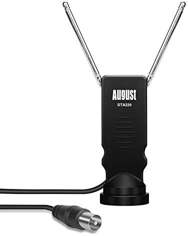 August DTA220 - Antenna portatile per Freeview e DVB-T2 HD, antenna telescopica per interni, per sintonizzatori USB TV Freeview/DVB-T DVB-T2/DAB, base incollabile per auto, camion, casa, campeggio,