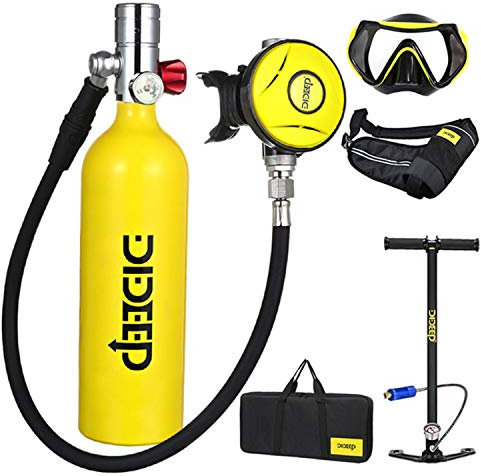Scuba Tanque Equipo de Buceo, 1L Scuba Pequeño del Tanque del Equipo de Submarinismo del Cilindro de oxígeno, Tanque De Buceo con Escafandra Cilindro con 15-20 Minutos De Buceo De Oxígeno del,Amarillo