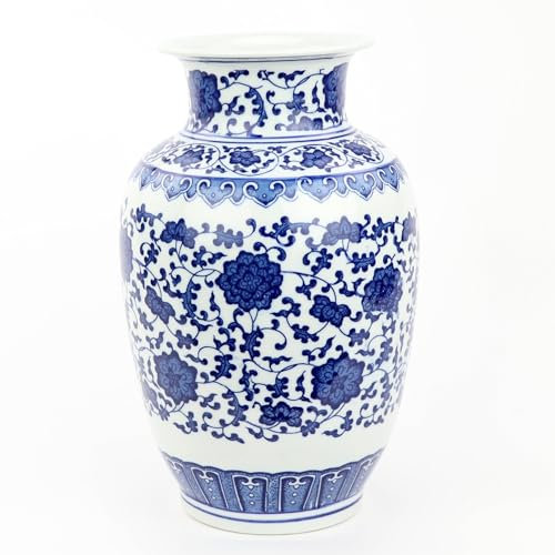 Fine Asianliving Vase Chinois Porcelaine Lotus Bleu Blanc Diam19xH30cm Chinois Vase avec Couvercle Asiatique Jingdezhen Mandarin Décorative