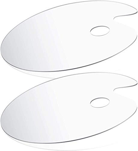 2 Pieces Clear Acrylic Paint Palette Mixing Oval Shaped Non-Stick Oil Paint Palette Thumb Hole Artist Painting Palettes for DIY Art Craft Painting