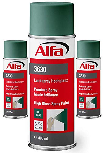 Alfa Lackspray 400 ml für Innen und Außen - Sprühlack zum Lackieren und Dekorieren, hohe Deckkraft Farbspray, Sprühdose, Made in Germany (24, RAL 6005 Moosgrün Hochglanz)